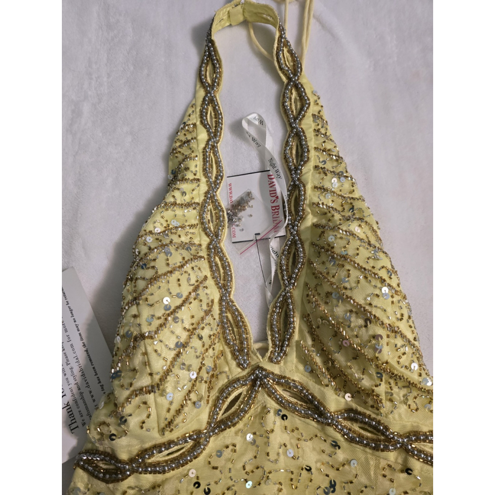 Nightway Collection NWT Yellow Beaded Halter Hi/lo Lined Formal Gown Ladies 10 - Picture 3 of 14